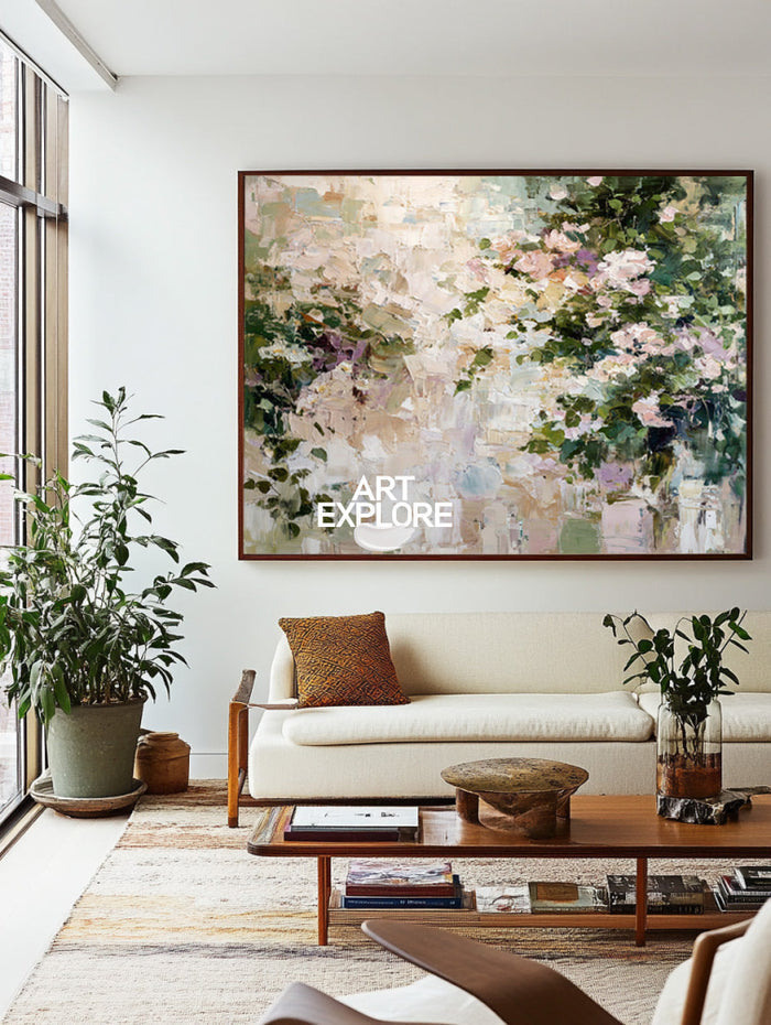 Contemporary Pink & Cream Floral Art Large Ready to Hang Painting
