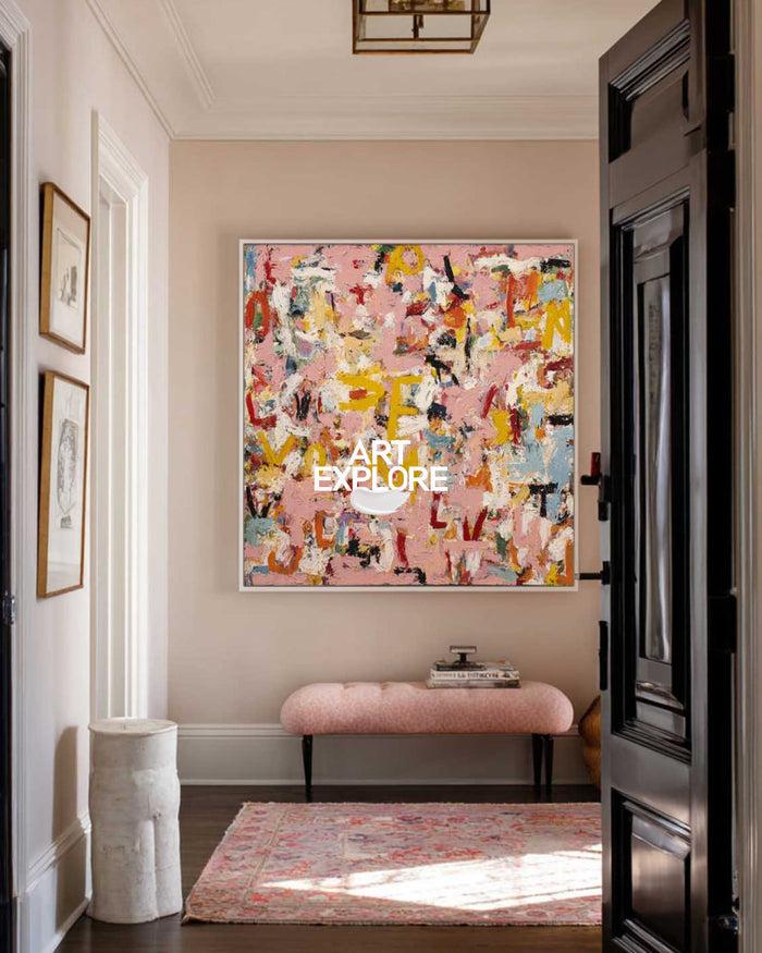 Soft Pink Abstract Meadow - Premium Handmade Art for Living Room