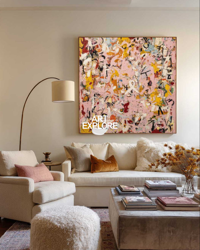 Large Contemporary Pink Graffiti Floral Canvas - Ready to Hang Art Decor