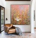 Vibrant Wildflower Meadow: Textured Pink Impasto Canvas Painting