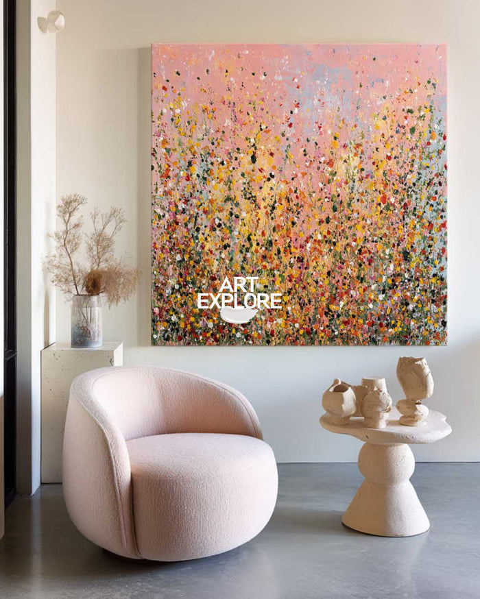 Spring Symphony: Colorful Abstract Pink Field Textured Art