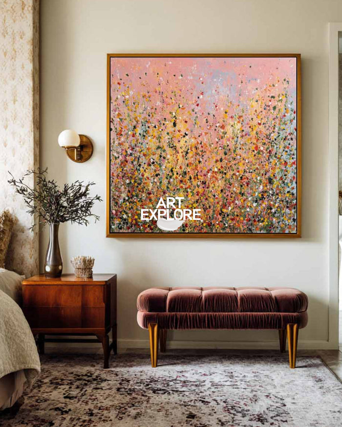 Modern Rose Meadow: Ready to Hang Large Floral Square Painting