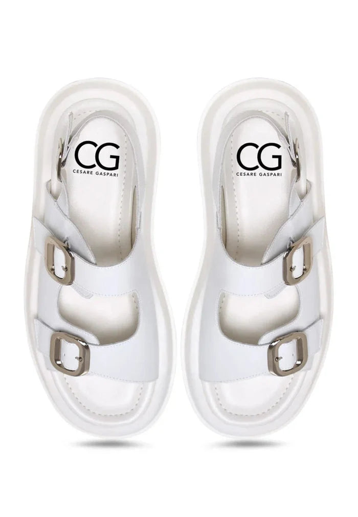 Platform Buckle Sandals - White