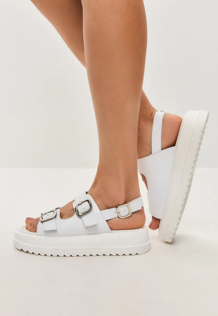 Platform Buckle Sandals - White
