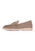 A pair of stylish dark beige Aurelia platform moccasins for women, perfect for fashion-forward individuals looking for trendy and comfortable footwear.