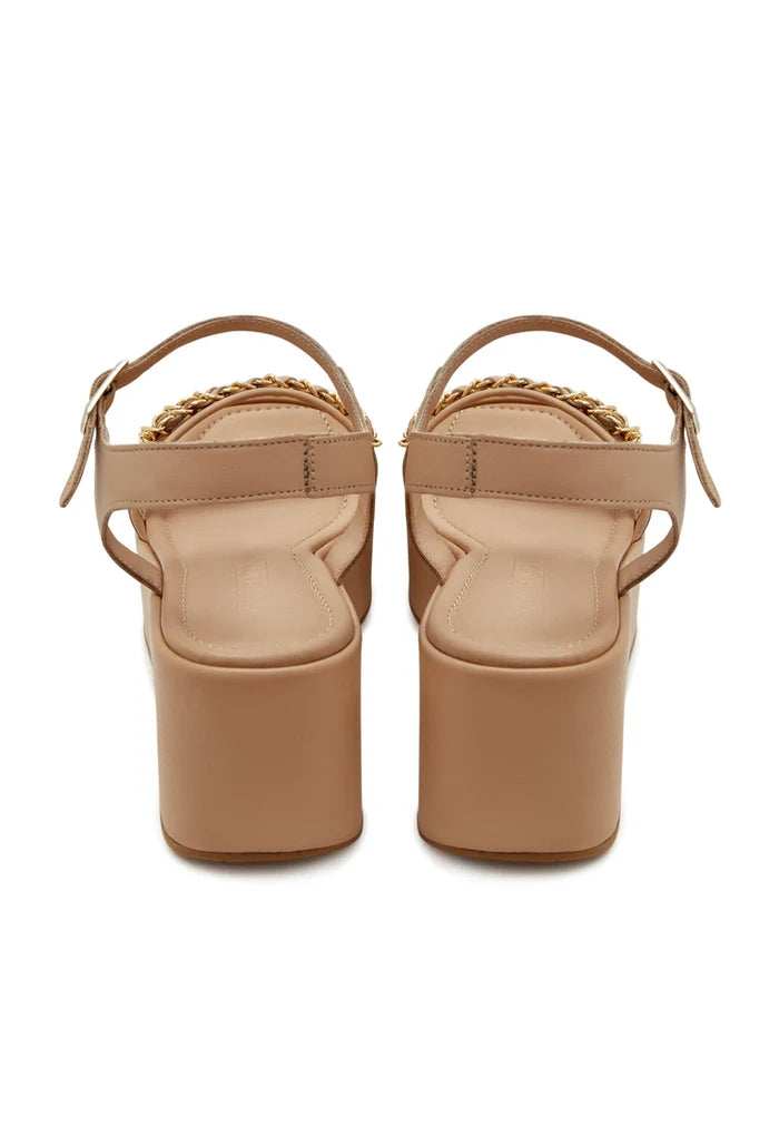Platform Sandals with Gold Chain Accents - Beige