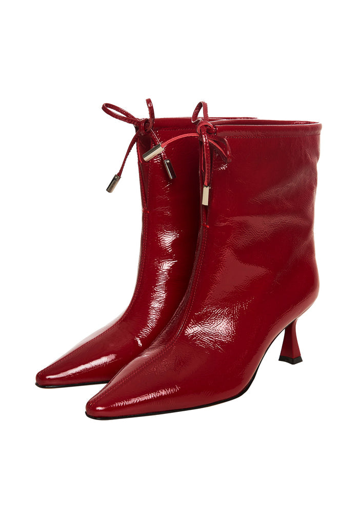 Pointed Toe Kitten Ankle Boots – Patent Red