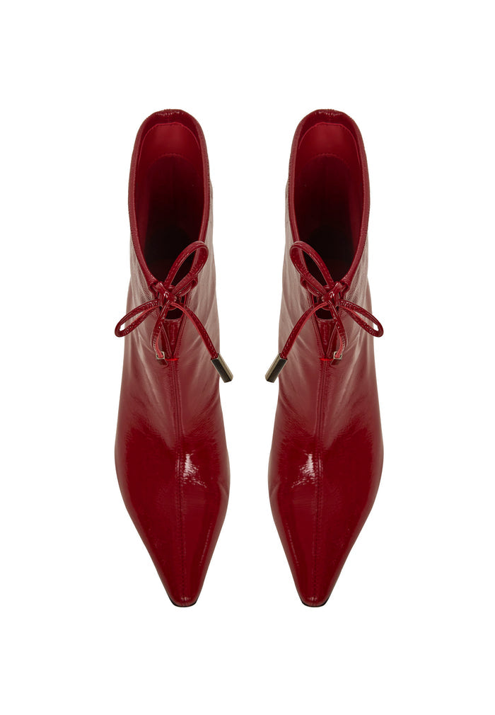 Pointed Toe Kitten Ankle Boots – Patent Red