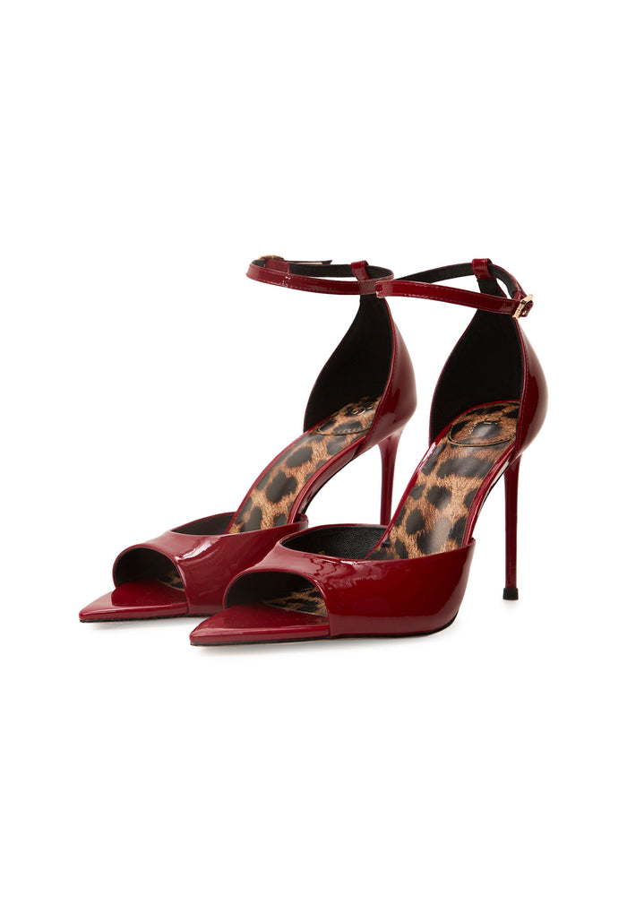 Pointed-Toe Stiletto Sandals – Leather Bordeaux