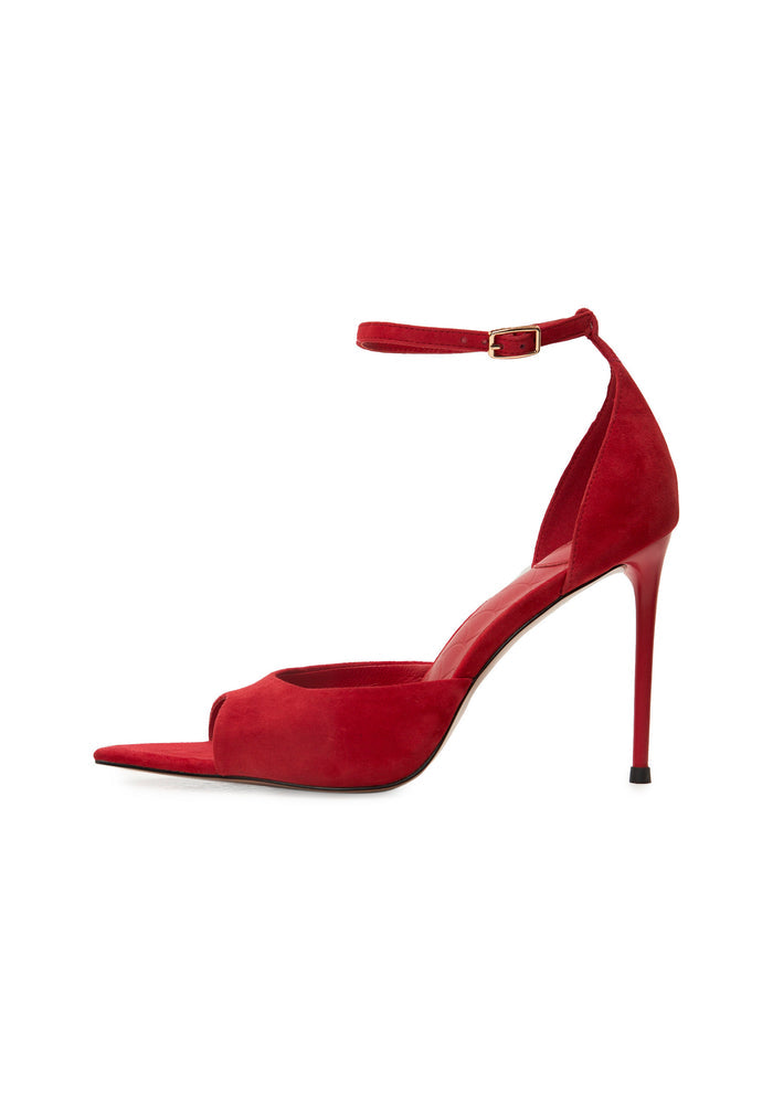 Pointed-Toe Stiletto Sandals – Suede Red