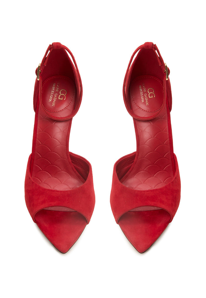 Pointed-Toe Stiletto Sandals – Suede Red