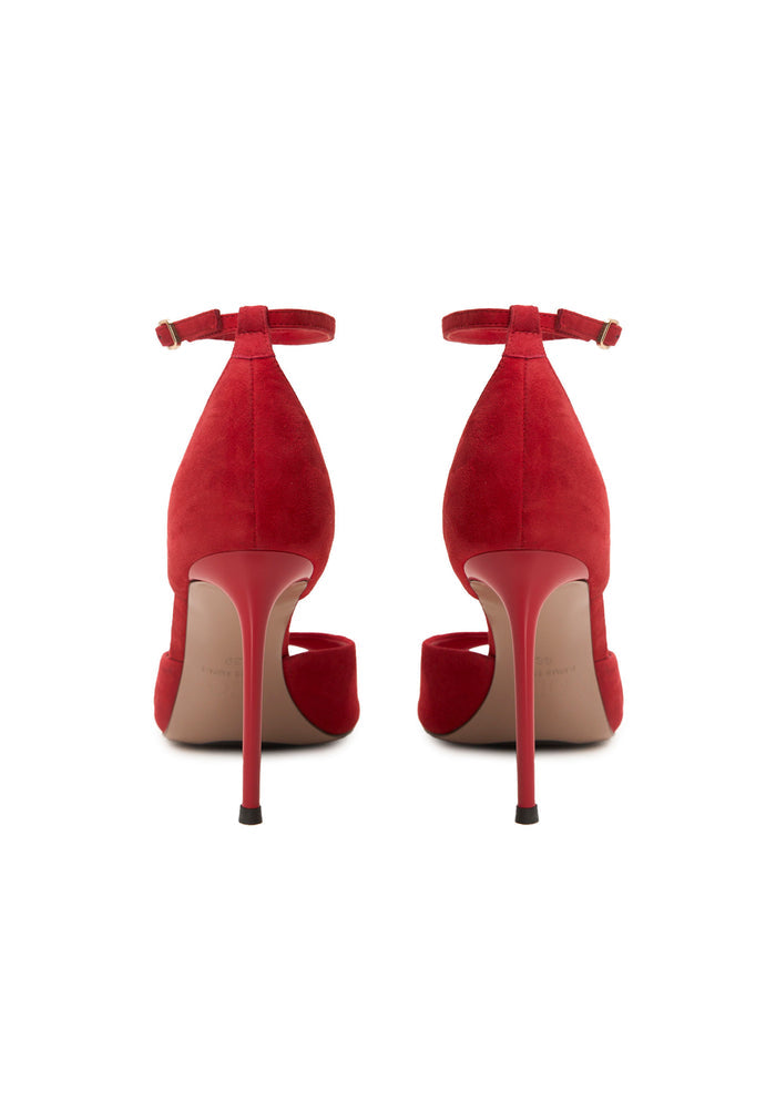 Pointed-Toe Stiletto Sandals – Suede Red
