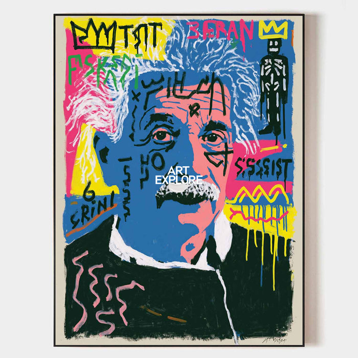 Einstein Graffiti Pop Art Canvas Painting Blue Pink Hand-Painted Wall Decor