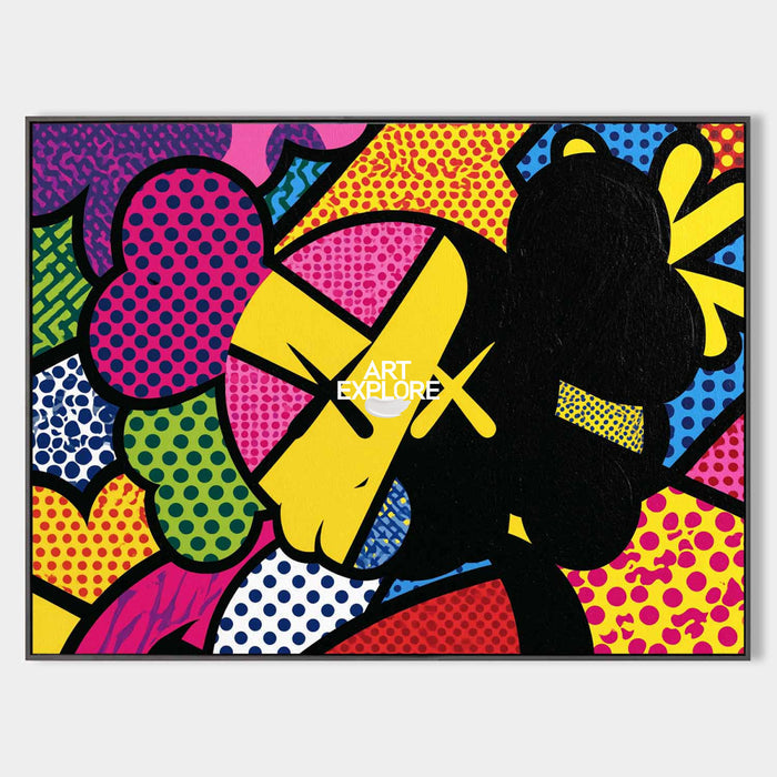 Colorful Pop Art Canvas Painting With Bold Spots And Graphic Lines