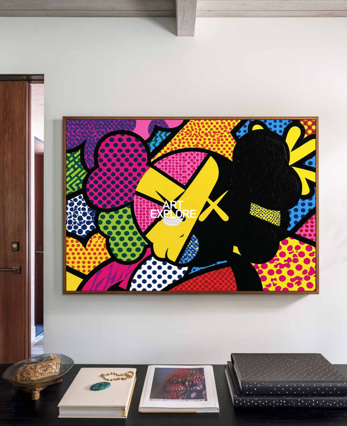 Colorful Pop Art Canvas Painting With Bold Spots And Graphic Lines