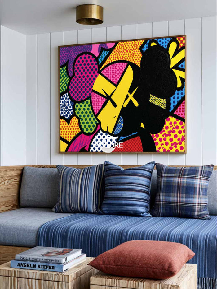 Colorful Pop Art Canvas Painting With Bold Spots And Graphic Lines