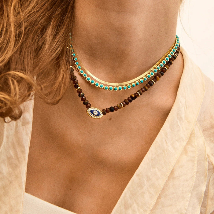 Positive View Semi-Precious Evil Eye Necklace - Tiger's Eye