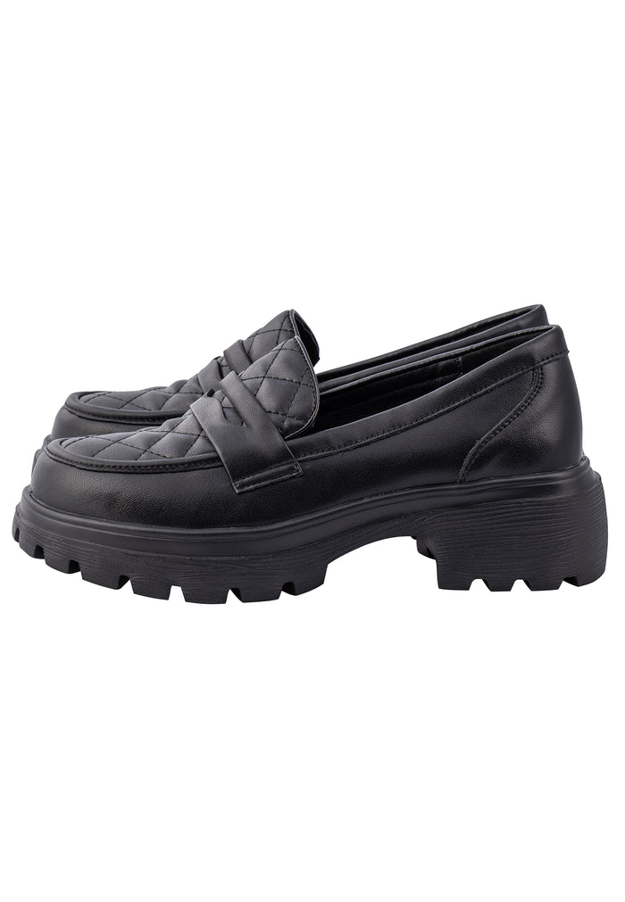 Quilted Grip Platform Loafers – Black
