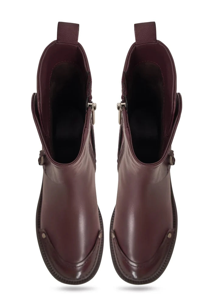 Rebel Buckled Mid-Calf Boots - Bordeaux
