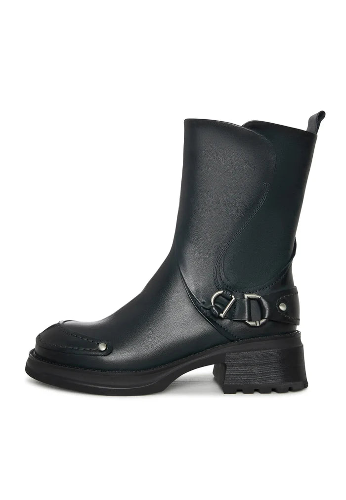 Rebel Buckled Mid-Calf Boots - Dark Green