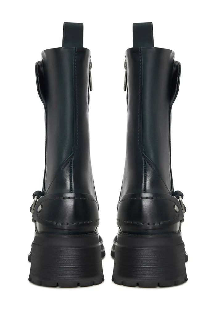 Rebel Buckled Mid-Calf Boots - Dark Green
