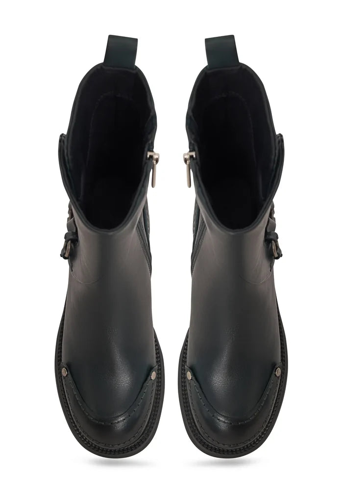Rebel Buckled Mid-Calf Boots - Dark Green