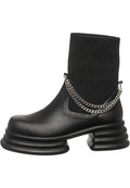Ribbed Sock Ankle Boots with Chain