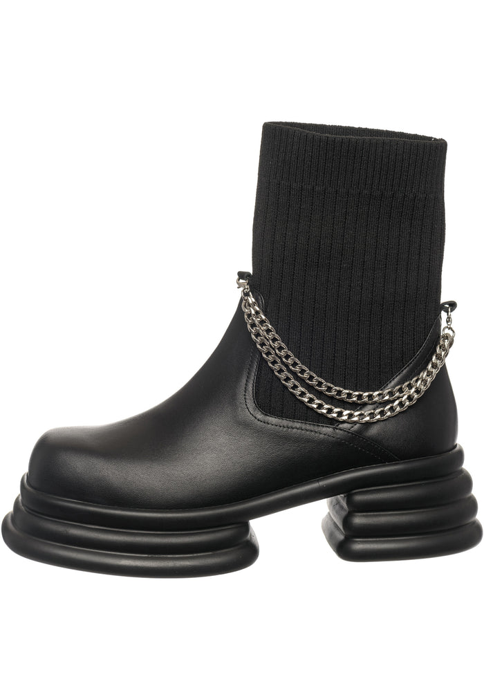 Ribbed Sock Ankle Boots with Chain