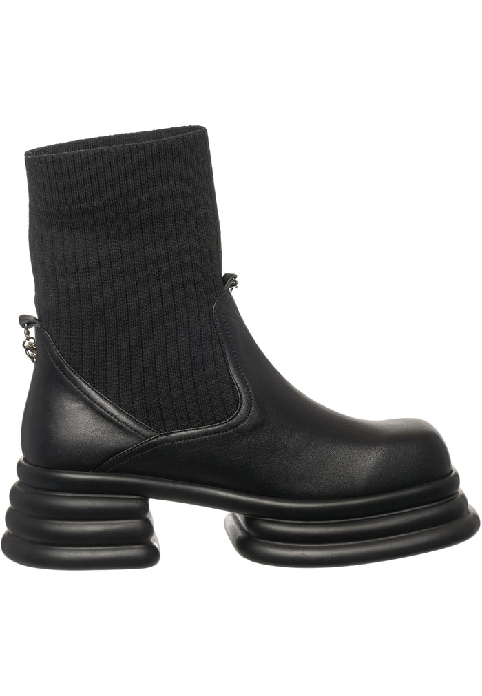 Ribbed Sock Ankle Boots with Chain