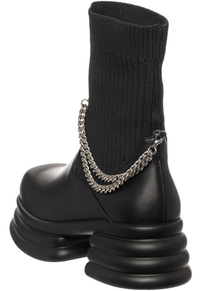 Ribbed Sock Ankle Boots with Chain