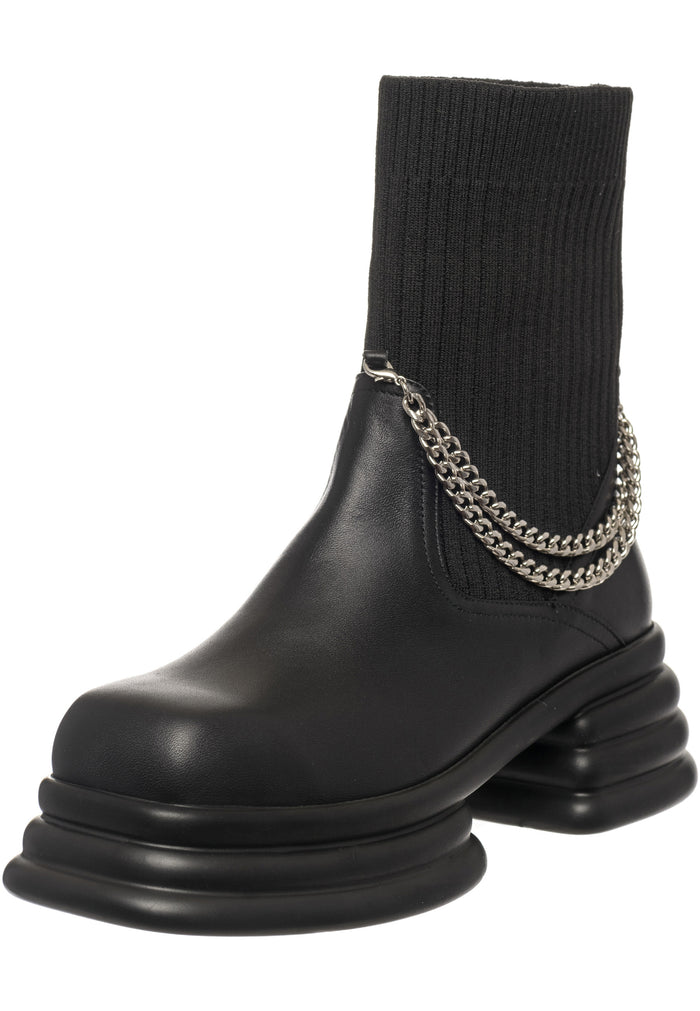 Ribbed Sock Ankle Boots with Chain