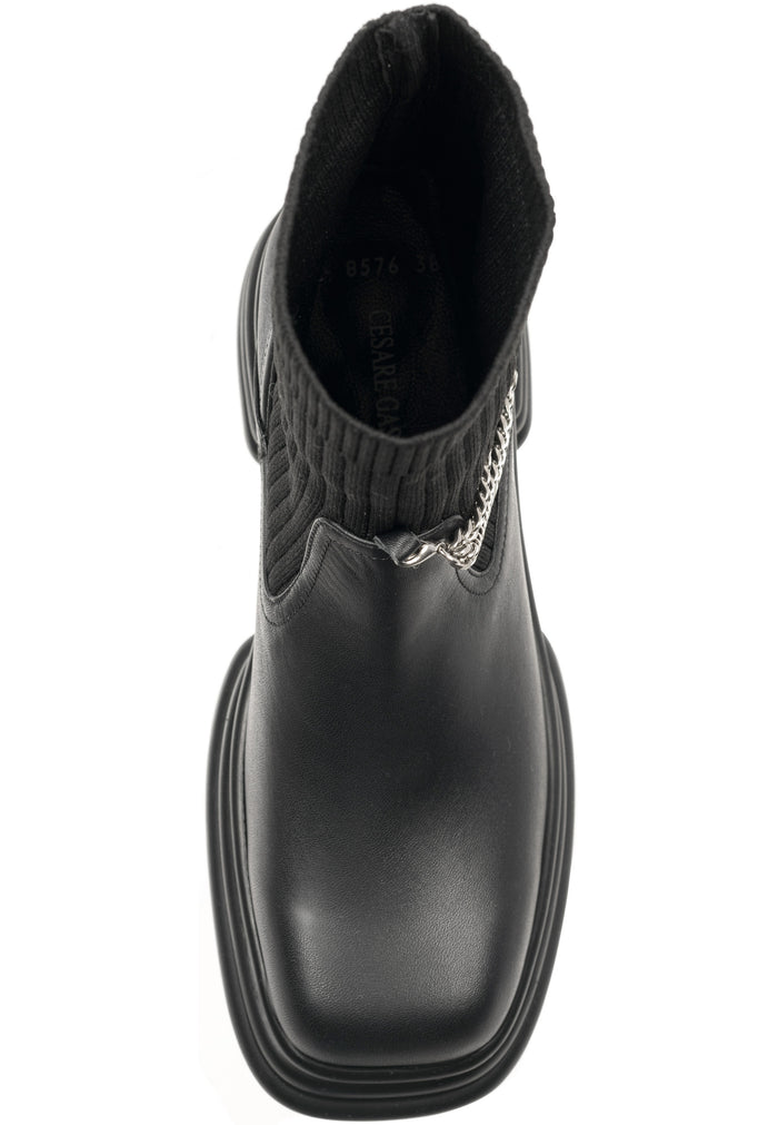 Ribbed Sock Ankle Boots with Chain