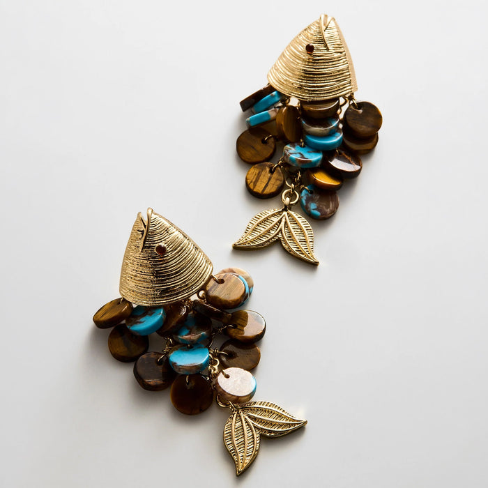 Ripple Effect Fish Earrings - Gold/Tiger’s Eye