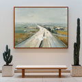 Minimalist Blue Landscape Painting With Smooth Texture For Living Room And Office Decor