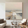 Modern Abstract Road Painting Textured Beige And Grey Square Canvas Art For Living Room