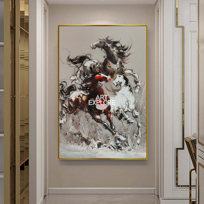Running Horses Oil Painting Heavy Textured Horses Canvas Art Large Wild Horses Wall Art For Sale
