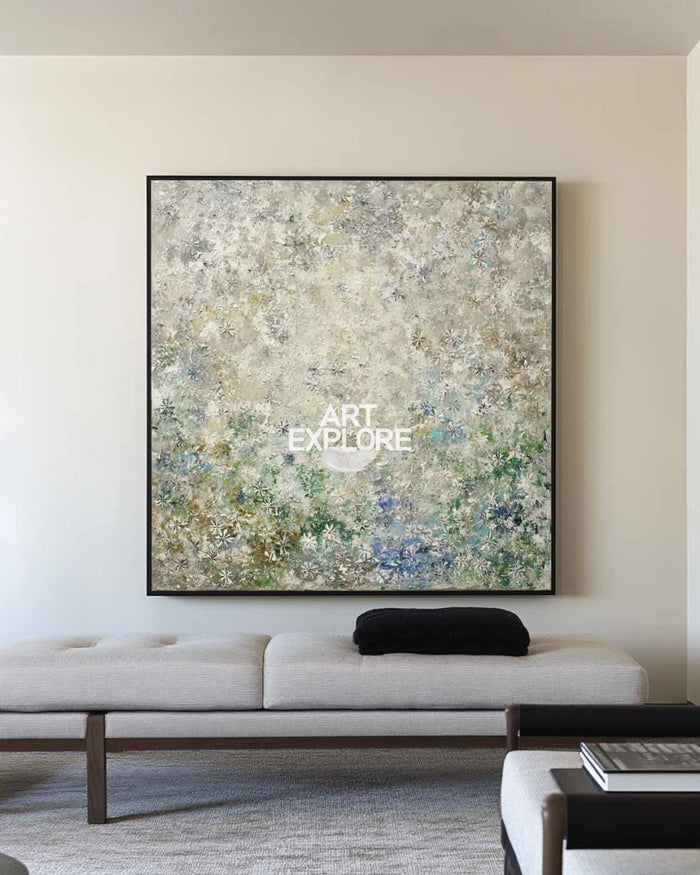Large Square Sage Green Textured Abstract Painting for Interiors – ArtExplore