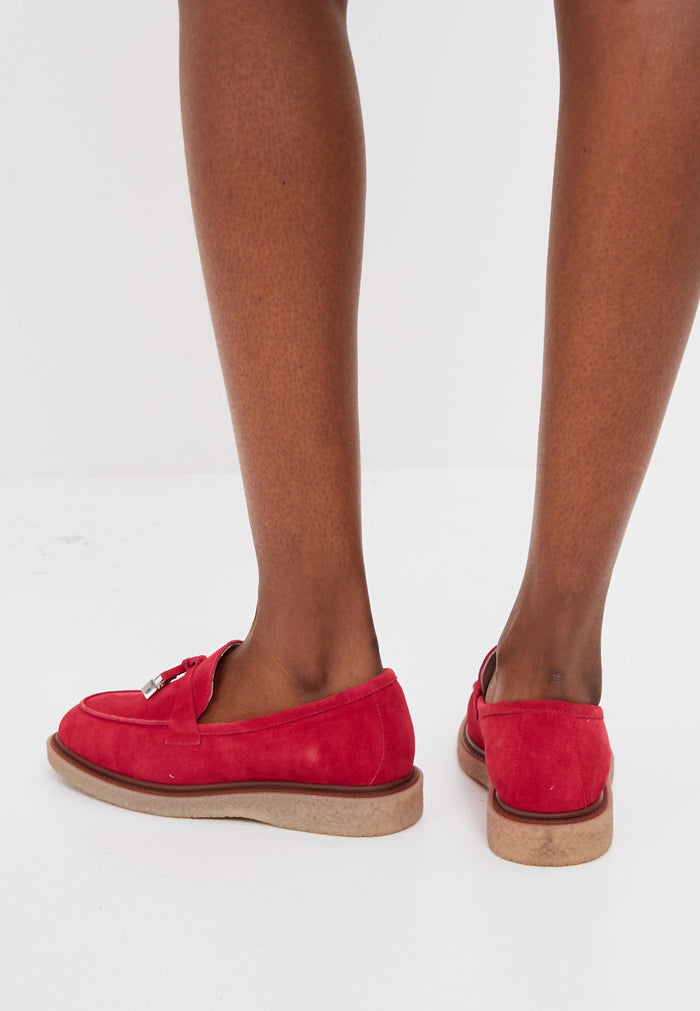 Scarlet Suede Tassel Loafers