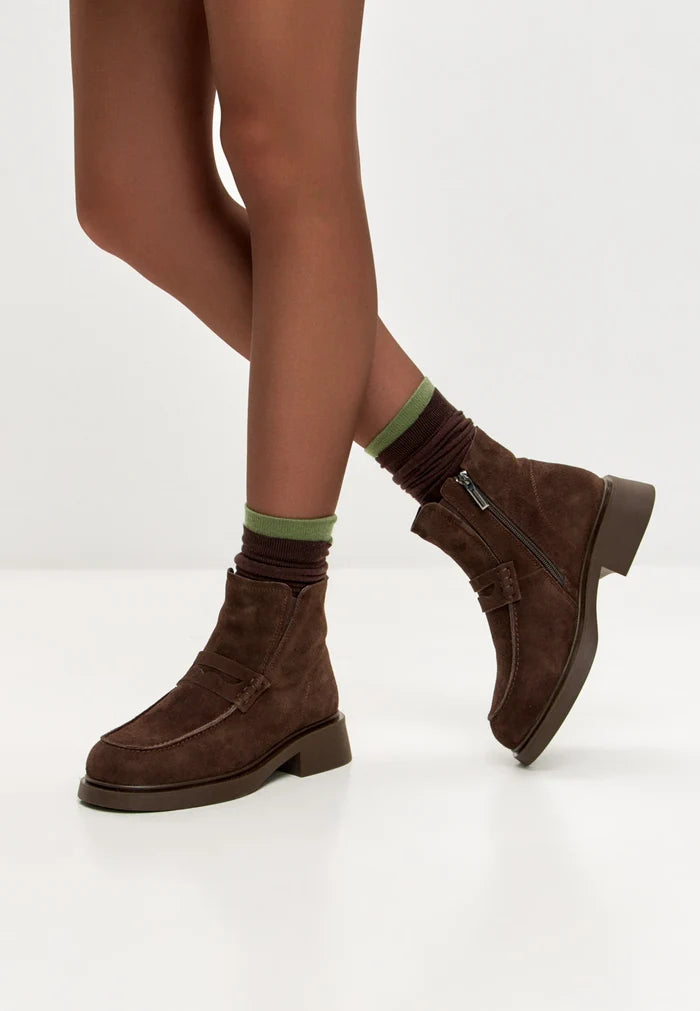 Sculpted Zip Loafer Boot - Brown