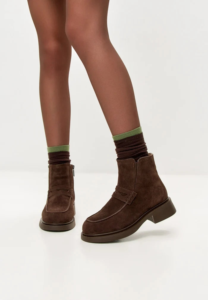 Sculpted Zip Loafer Boot - Brown