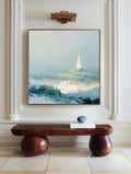 Textured Seascape Oil Painting With Sailboat For Modern Coastal Home Decor