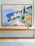 Hand-Painted Seaside Village Landscape Canvas Art With Blue Sky
