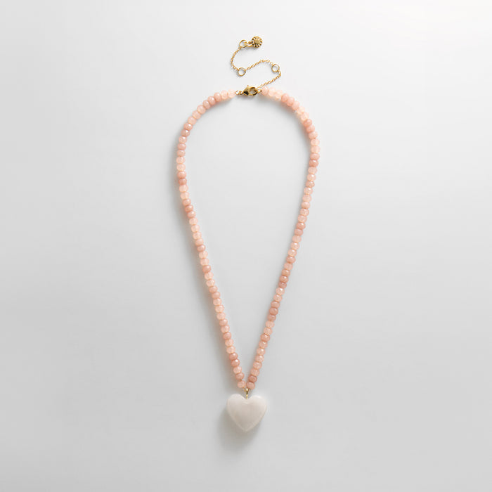Semi-Precious Heart Necklace - White Quartz/Smoky Quartz