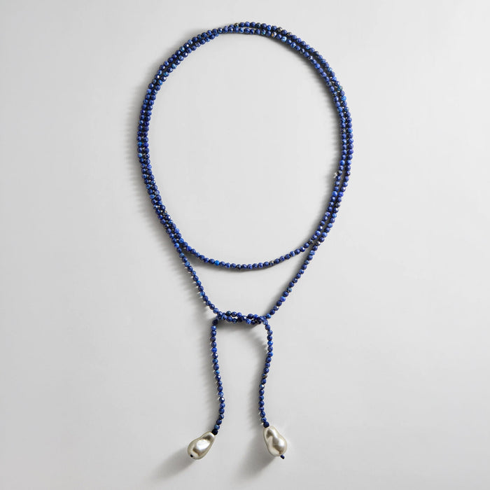 Semi-Precious Pearl Wrap Necklace - Lapis