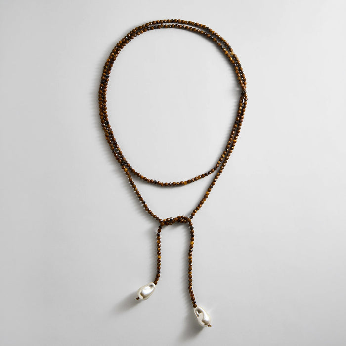 Semi-Precious Pearl Wrap Necklace - Tiger's Eye