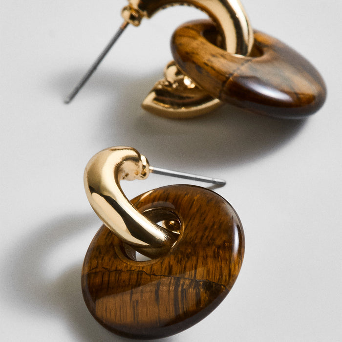 Shea Semi-Precious Drop Earrings - Tiger's Eye
