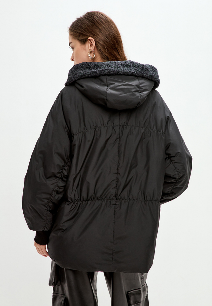 Shearling-Collar Puffer Jacket - Black