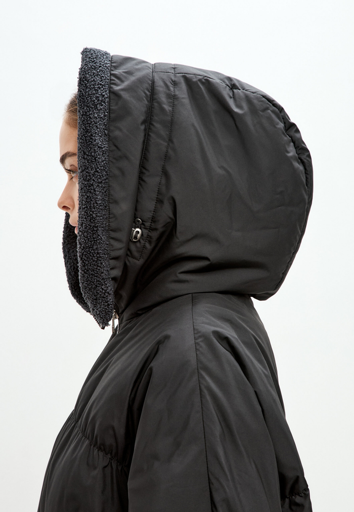 Shearling-Collar Puffer Jacket - Black