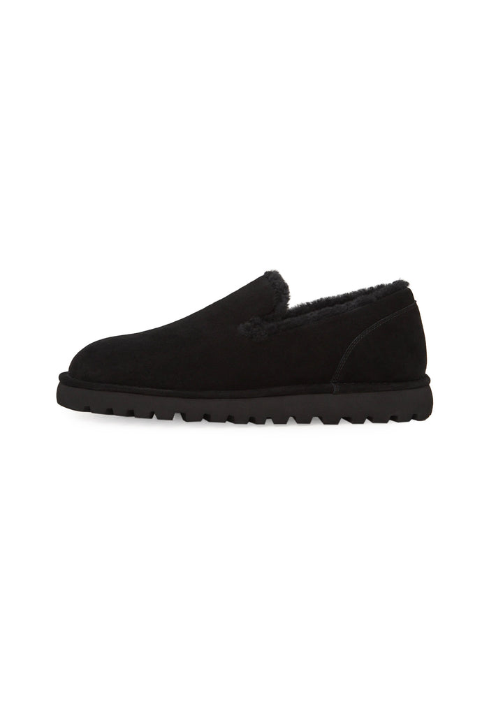 Shearling Suede Slip-On Loafers - Black