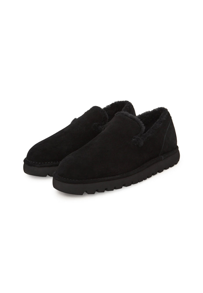 Shearling Suede Slip-On Loafers - Black